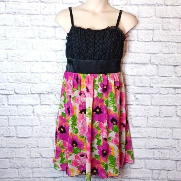 Vintage Torrid Plus Size 12 Floral and Polka Dot Dress Back Zip Pin-Up - Picture 2 of 10